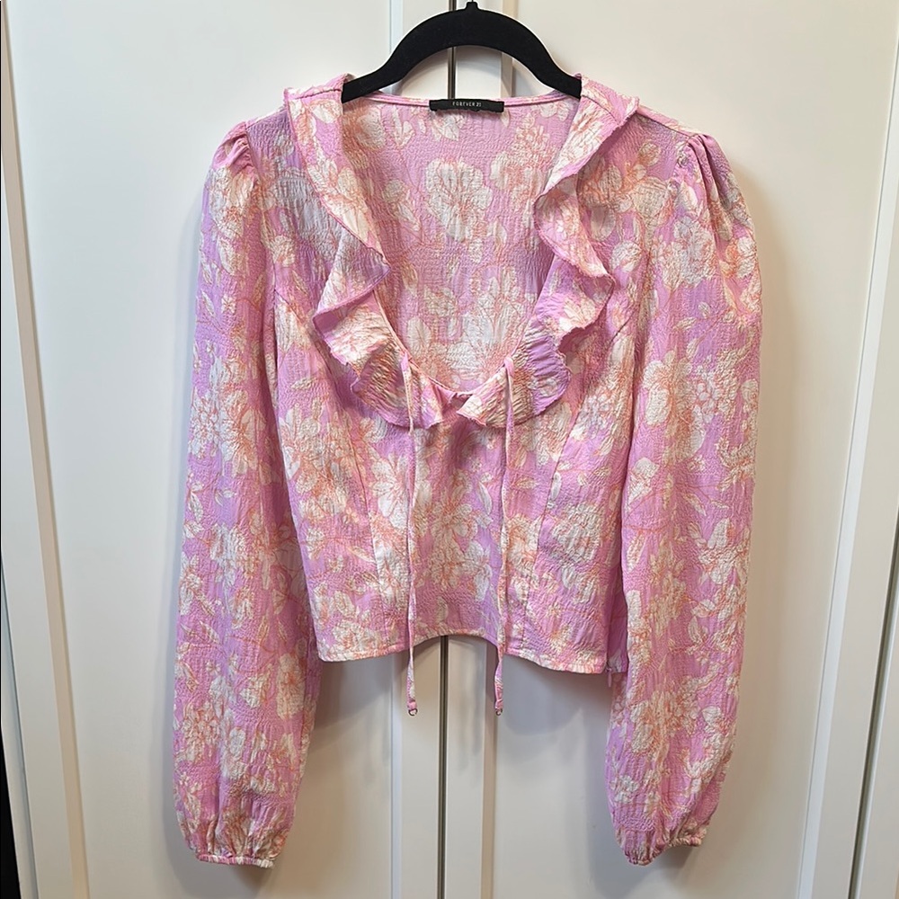 Floral Pink Ruffle Blouse